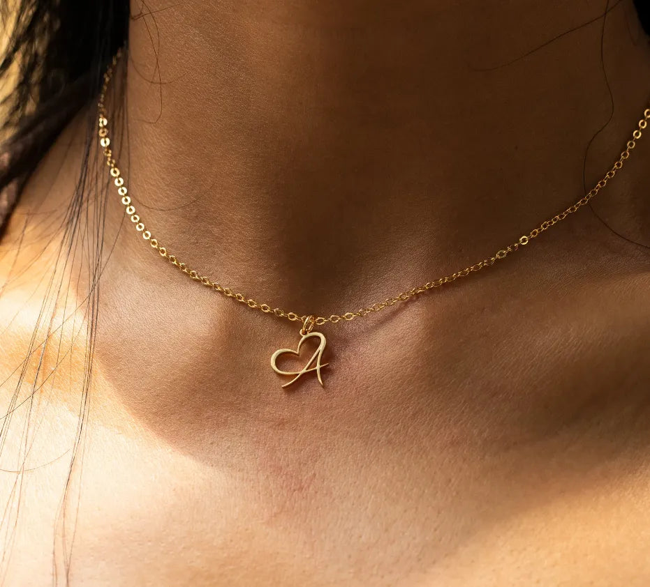 Heart Initial Letter Necklace for Women Gold Color Stainless Steel Necklace Jewelry