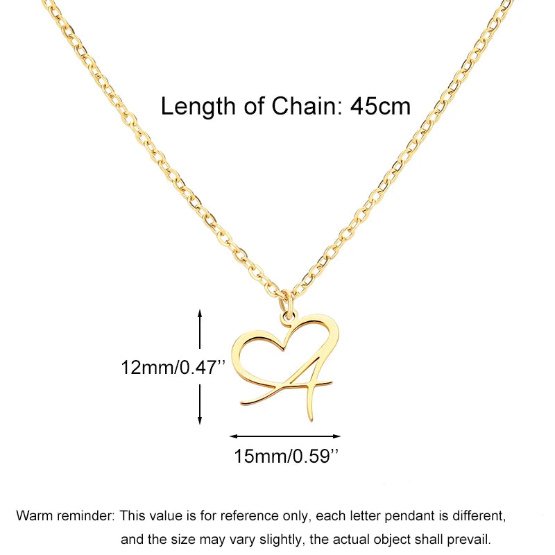 Heart Initial Letter Necklace for Women Gold Color Stainless Steel Necklace Jewelry