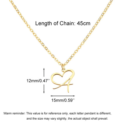 Heart Initial Letter Necklace for Women Gold Color Stainless Steel Necklace Jewelry